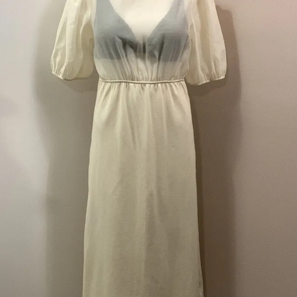 Zara Puff Sleeve Cream Color Chiffon/ Sheer Top Knit Midi Dress size M - Picture 4 of 9